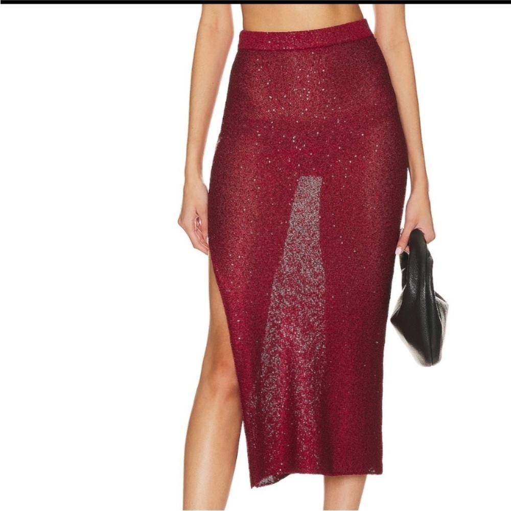 Misa Los Angeles Sparkling Deep Red Top and Skirt - Picture 8 of 9